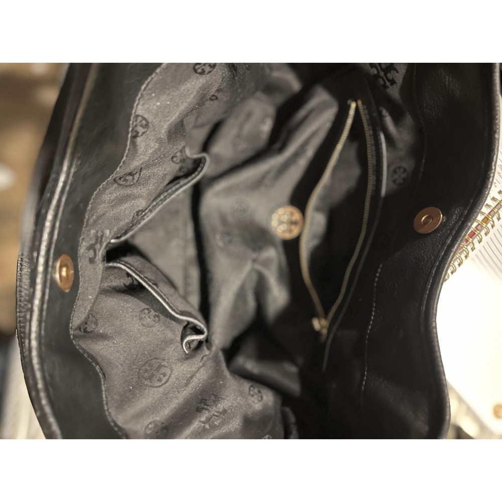Tory Burch Purse Black Pebble Leather Hand Bag‎ Tote Brass Hardware Authentic - Picture 7 of 10